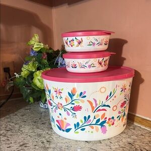 Floral Storage Container Set with Pink Lids